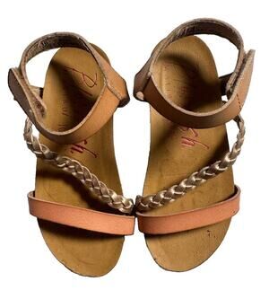 Blowfish Malibu Girls Size 10 Strappy Sandals Tan Coral Gold Braided